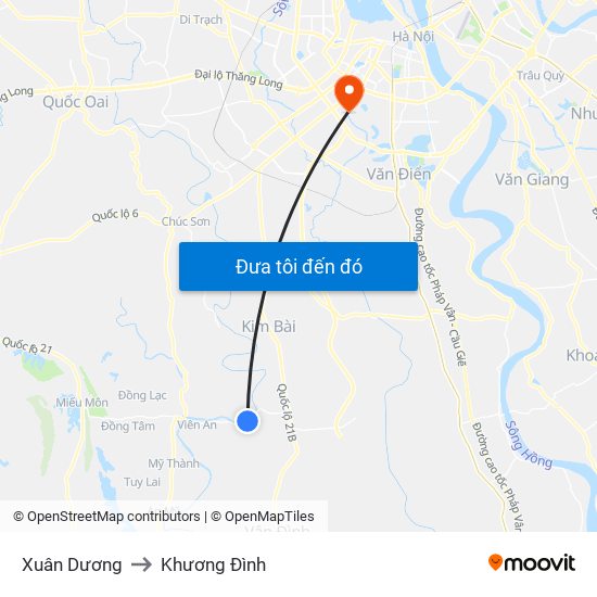 Xuân Dương to Khương Đình map