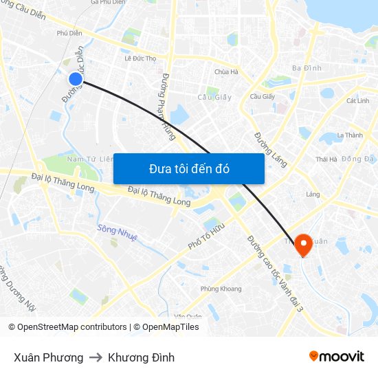 Xuân Phương to Khương Đình map