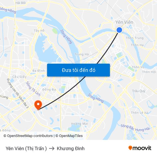 Yên Viên (Thị Trấn ) to Khương Đình map