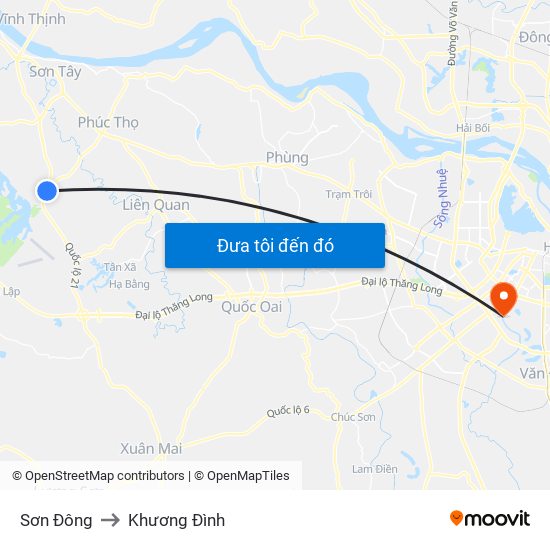 Sơn Đông to Khương Đình map