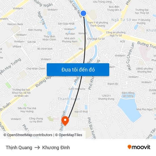 Thịnh Quang to Khương Đình map