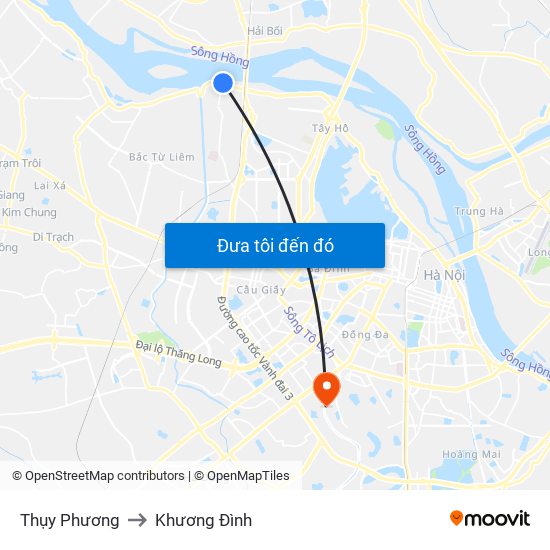 Thụy Phương to Khương Đình map