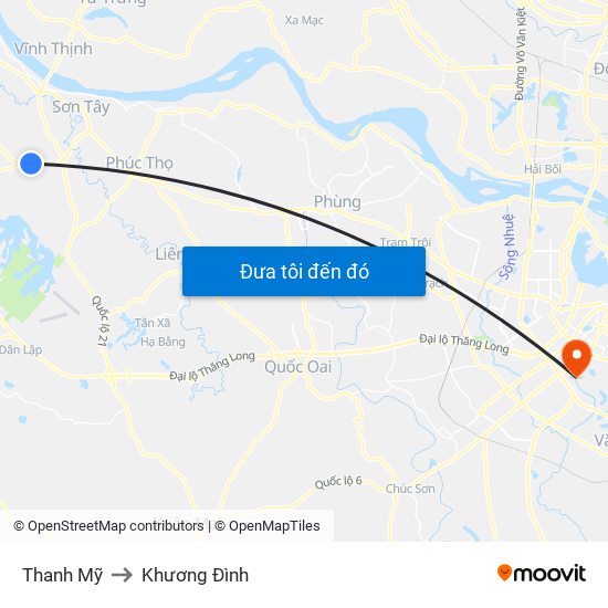 Thanh Mỹ to Khương Đình map