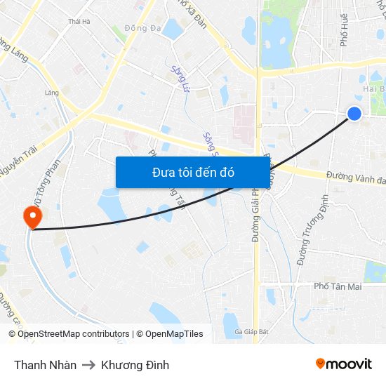 Thanh Nhàn to Khương Đình map