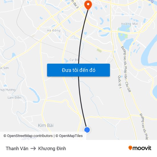 Thanh Văn to Khương Đình map