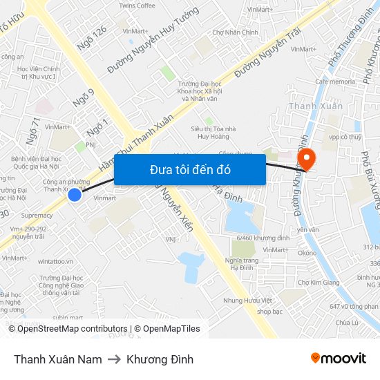 Thanh Xuân Nam to Khương Đình map