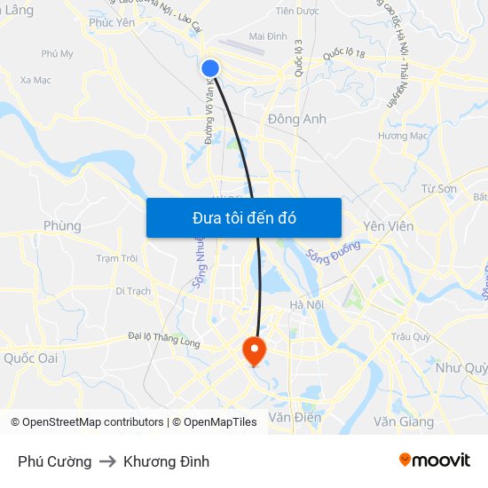 Phú Cường to Khương Đình map