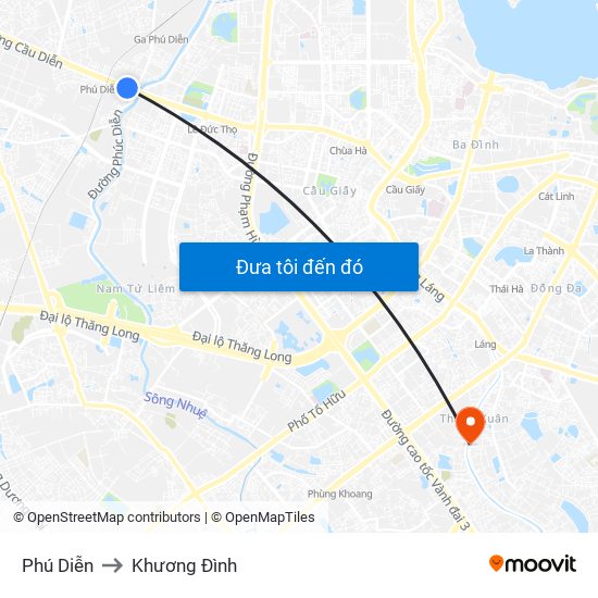 Phú Diễn to Khương Đình map