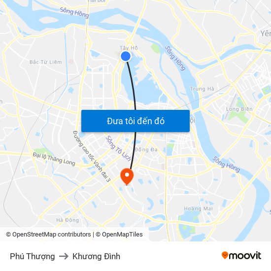 Phú Thượng to Khương Đình map