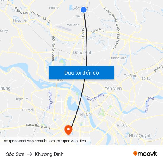 Sóc Sơn to Khương Đình map