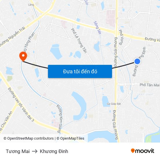 Tương Mai to Khương Đình map