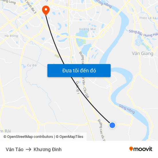 Vân Tảo to Khương Đình map