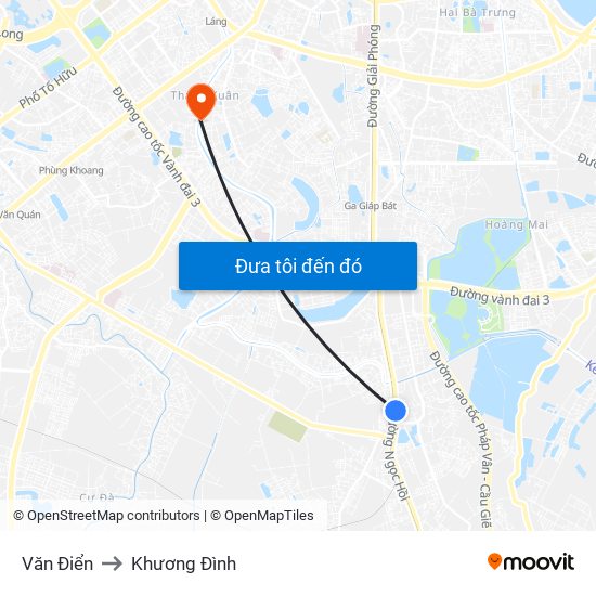 Văn Điển to Khương Đình map