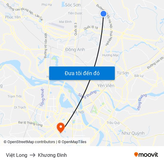 Việt Long to Khương Đình map