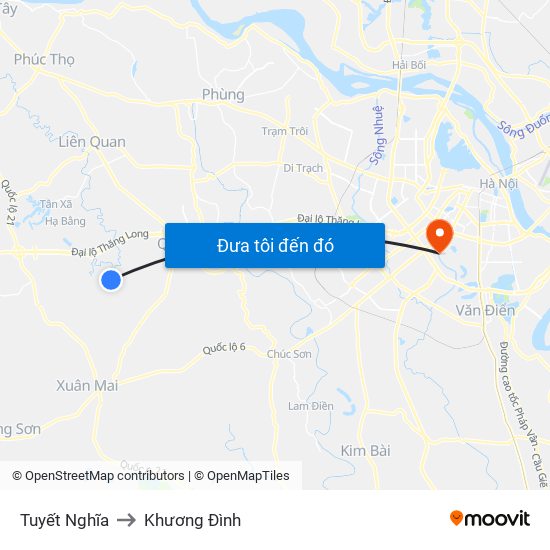 Tuyết Nghĩa to Khương Đình map