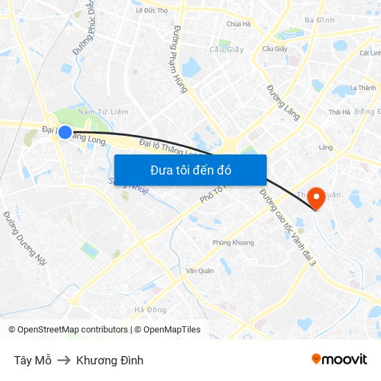 Tây Mỗ to Khương Đình map