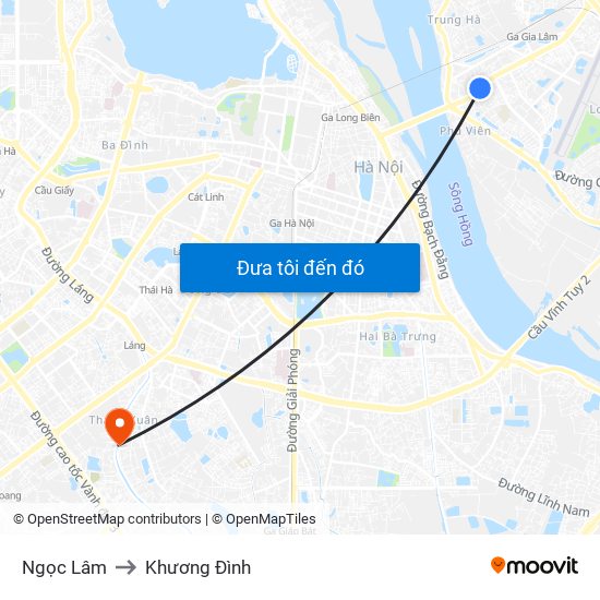 Ngọc Lâm to Khương Đình map