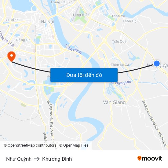 Như Quỳnh to Khương Đình map