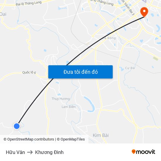 Hữu Văn to Khương Đình map