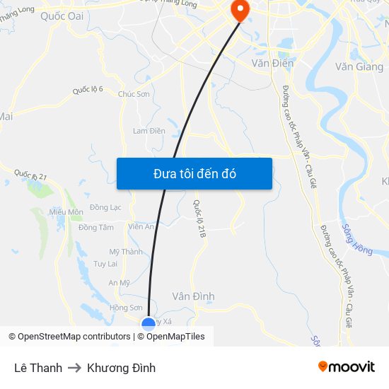 Lê Thanh to Khương Đình map