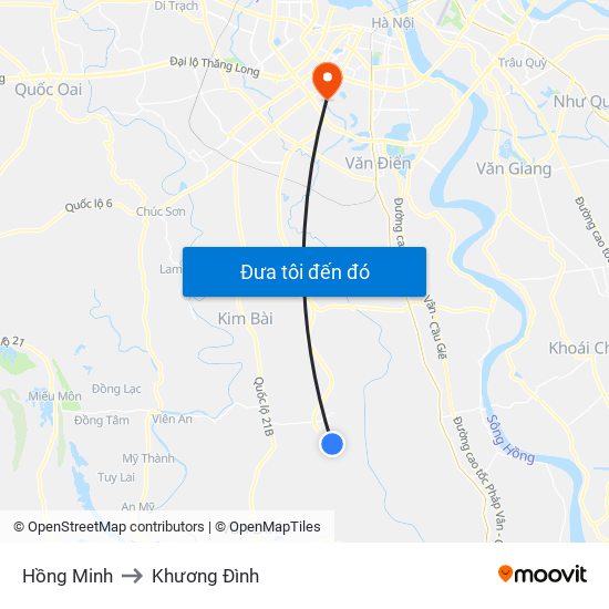 Hồng Minh to Khương Đình map