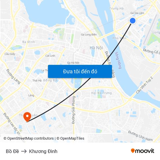 Bồ Đề to Khương Đình map
