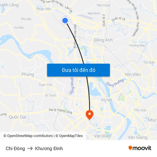 Chi Đông to Khương Đình map