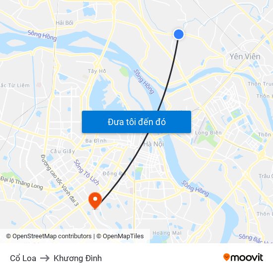 Cổ Loa to Khương Đình map