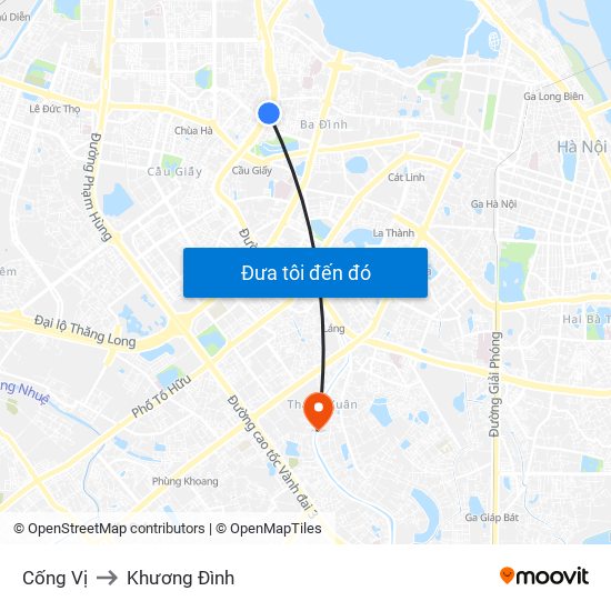 Cống Vị to Khương Đình map