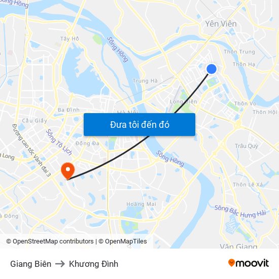 Giang Biên to Khương Đình map