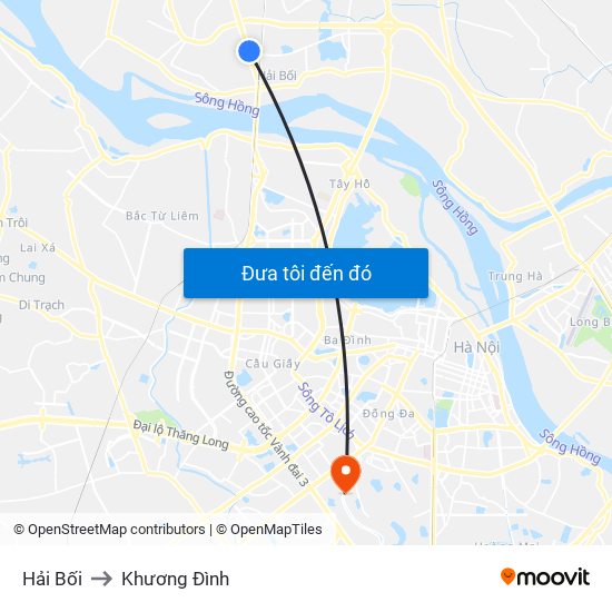 Hải Bối to Khương Đình map