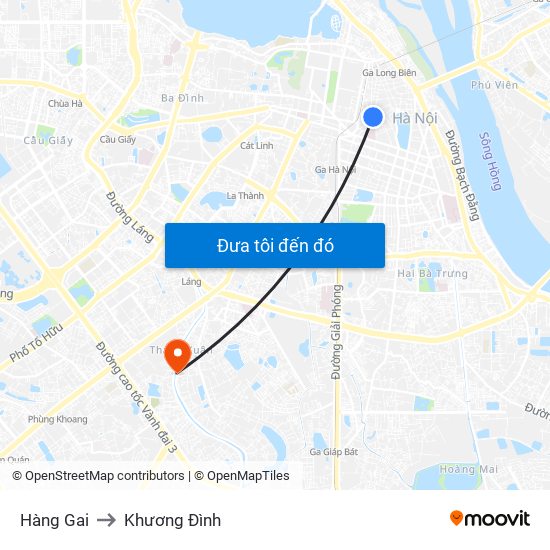 Hàng Gai to Khương Đình map