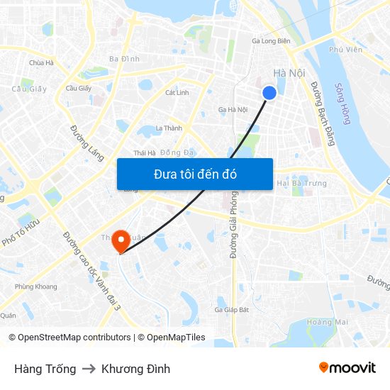 Hàng Trống to Khương Đình map