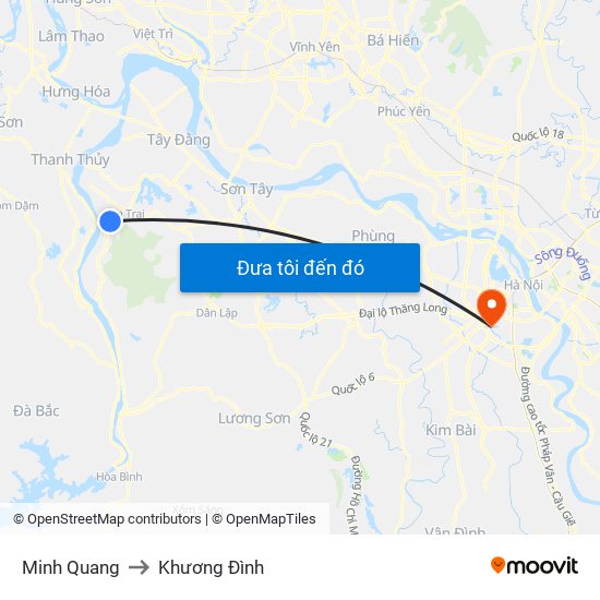 Minh Quang to Khương Đình map