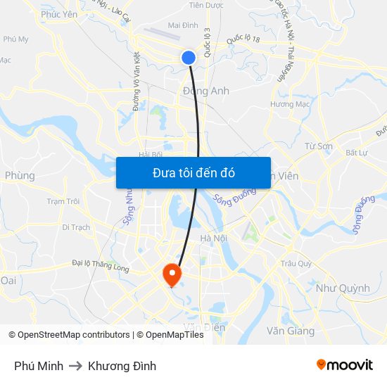 Phú Minh to Khương Đình map