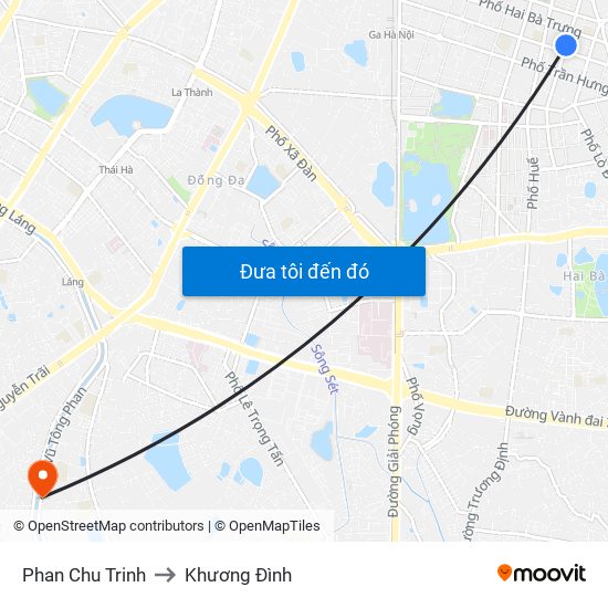 Phan Chu Trinh to Khương Đình map