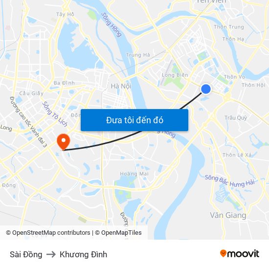 Sài Đồng to Khương Đình map