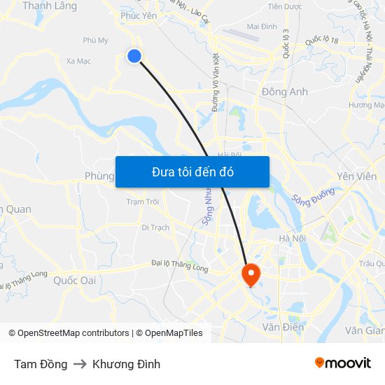 Tam Đồng to Khương Đình map