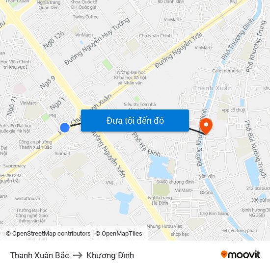 Thanh Xuân Bắc to Khương Đình map