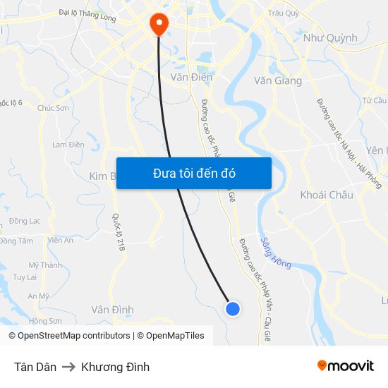 Tân Dân to Khương Đình map
