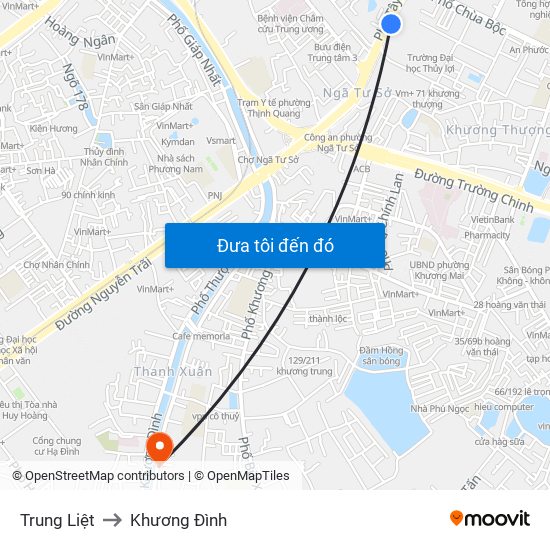 Trung Liệt to Khương Đình map