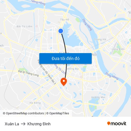 Xuân La to Khương Đình map