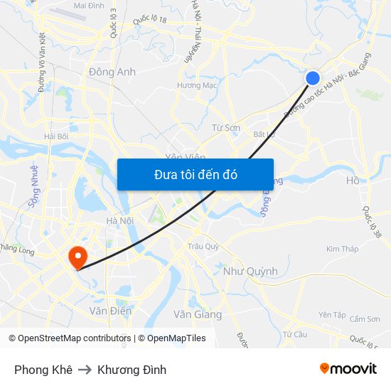 Phong Khê to Khương Đình map