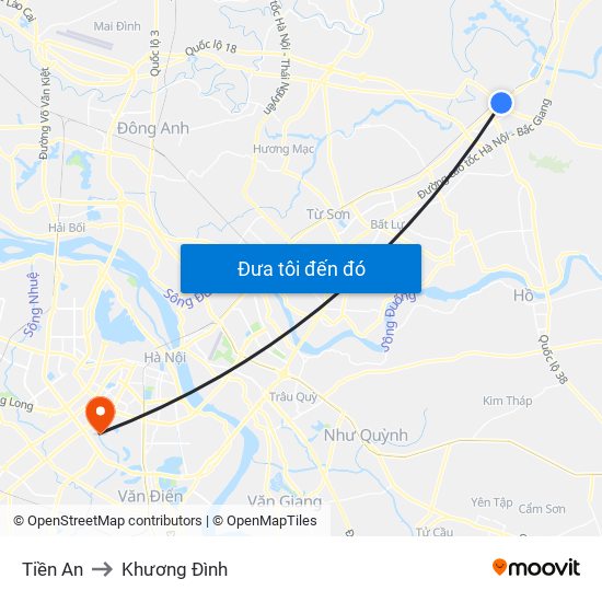 Tiền An to Khương Đình map