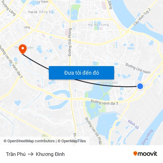 Trần Phú to Khương Đình map
