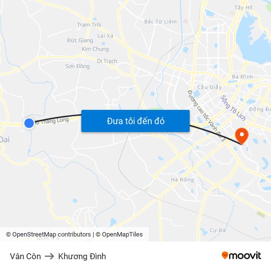 Vân Côn to Khương Đình map