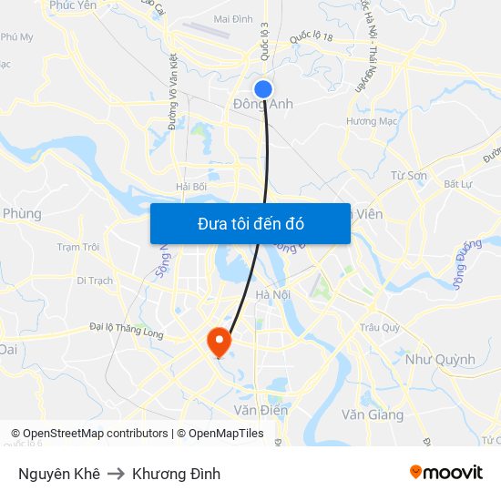 Nguyên Khê to Khương Đình map