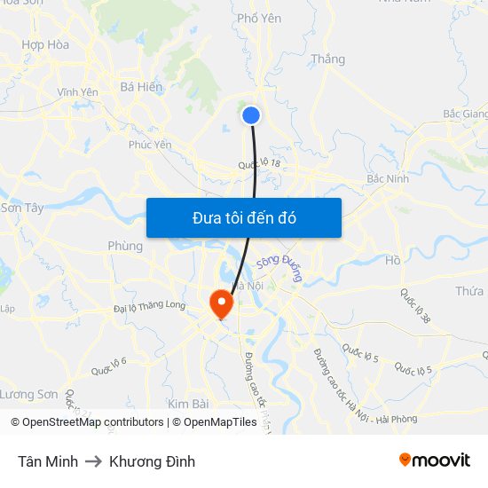 Tân Minh to Khương Đình map