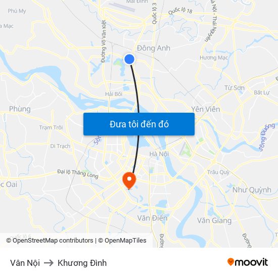 Vân Nội to Khương Đình map