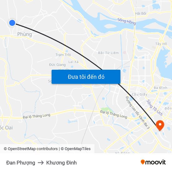 Đan Phượng to Khương Đình map